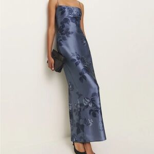 REFORMATION Frankie Silk Dress in Trieste Border